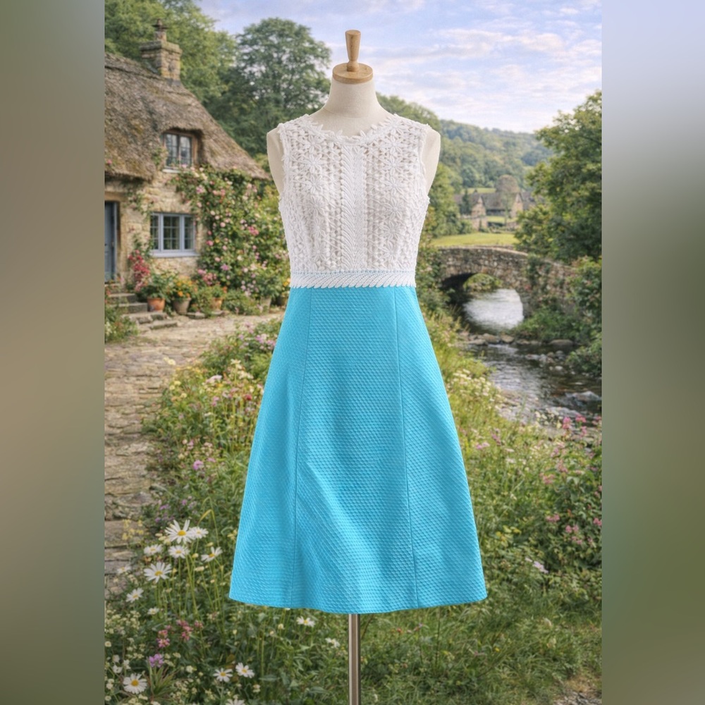 Elegant White and Blue Dress